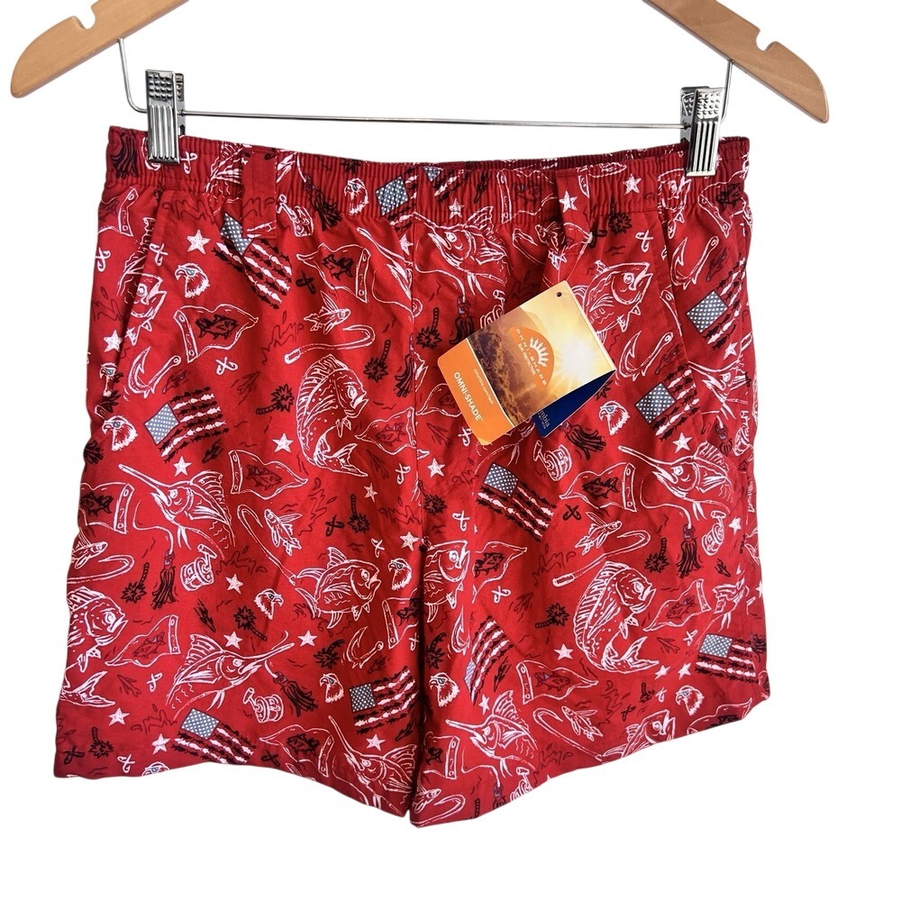 Columbia PFG Omni Clearwater Swim Shorts Lined Mens Small USA Flag NWT Fishing